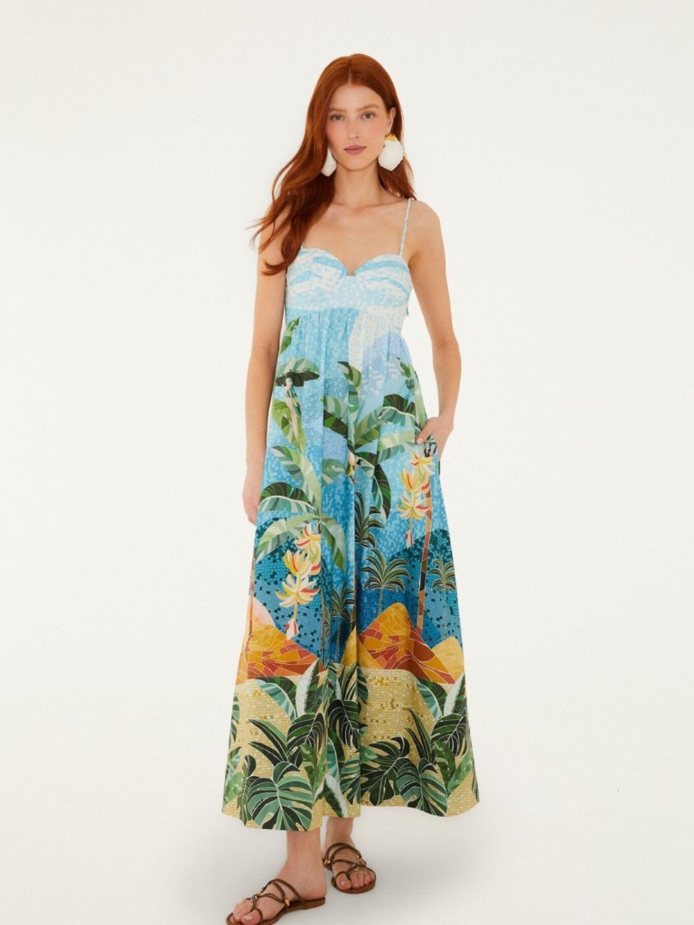 FARM Rio Tropical Mosaic Print Organic Cotton Maxi Dress Size XXS NWT
